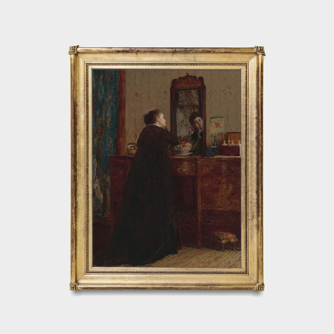 Woman at Her Vanity Mirror in a Long Dark Dress Moody Poster - Image 5