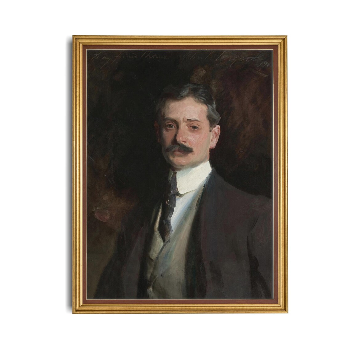 Mustachioed Gentleman in a Dark Suit Antique Society Portrait Poster - Image 4
