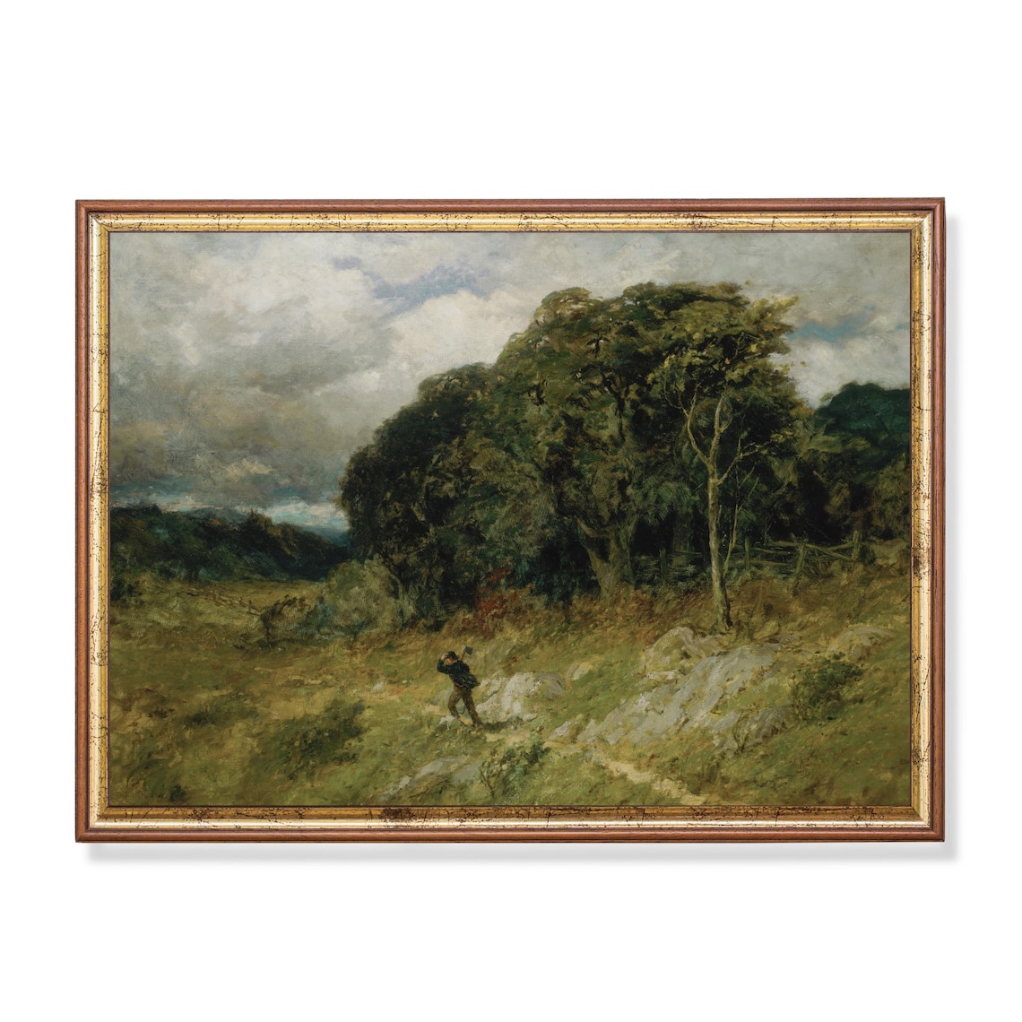 Lone Woodcutter in a Windswept Meadow Antique Moody Landscape Poster - Image 5
