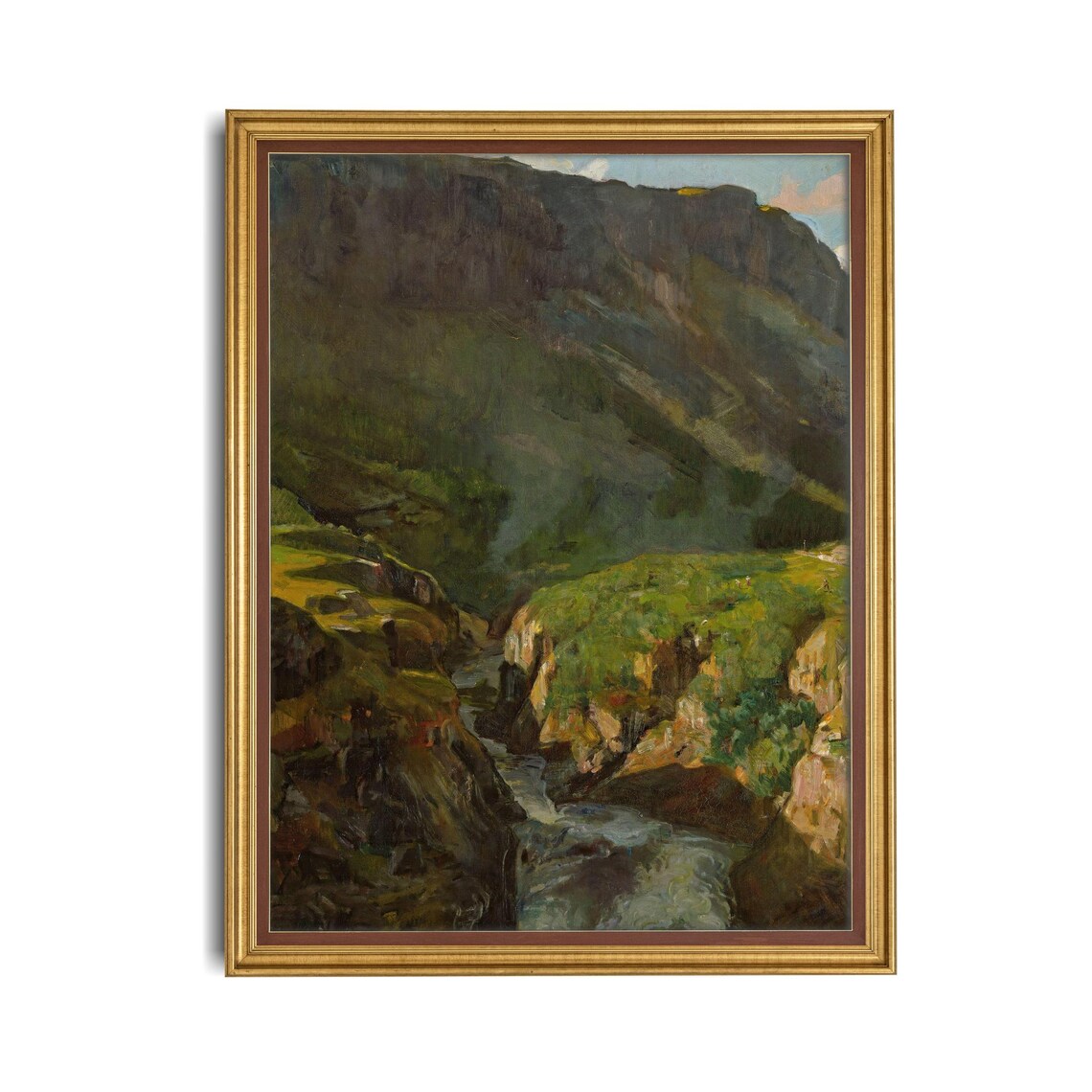 Mountain Ravine Stream Moody Vintage Green Landscape Art Poster - Image 4
