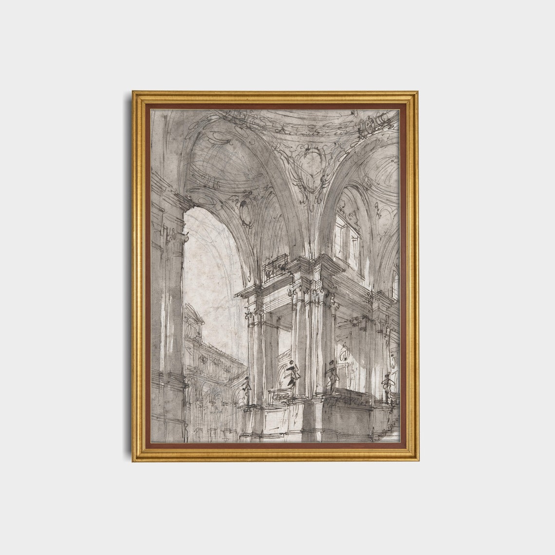 Grand Vaulted Palace Interior Antique Architectural Sketch Poster - Image 2