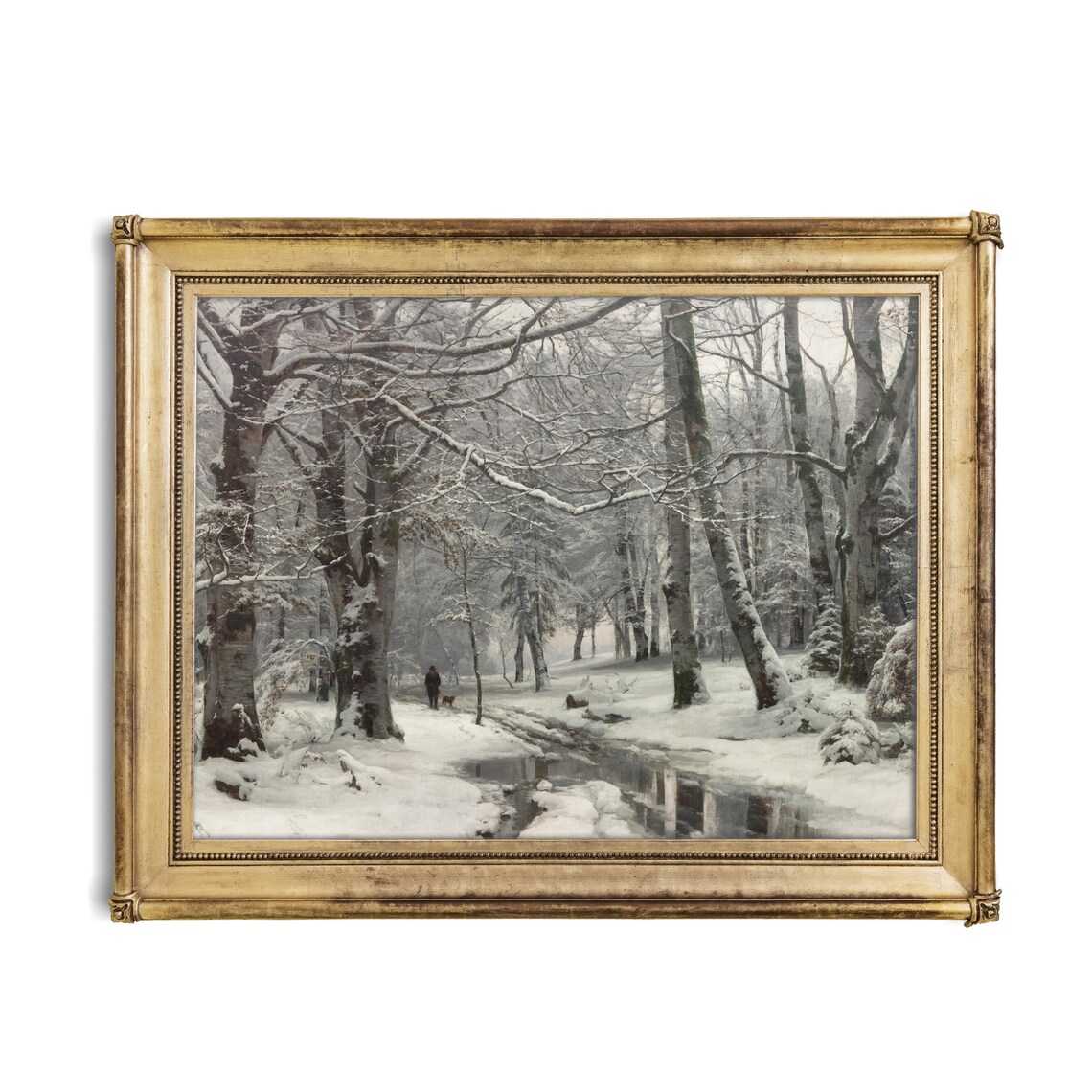 Snowy Beech Forest with Icy Stream Vintage Winter Landscape Poster - Image 3