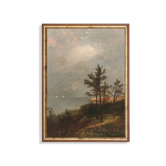 Mailed Print Vintage Landscape Painting Country Landscape Moody Rustic Antique Print Farmhouse Decor Printed And Shipped