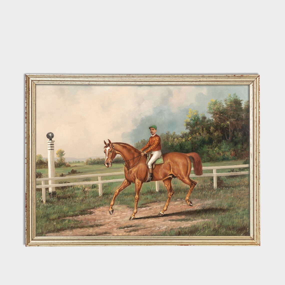 Jockey Riding a Chestnut Racehorse on a Country Track Poster - Image 3