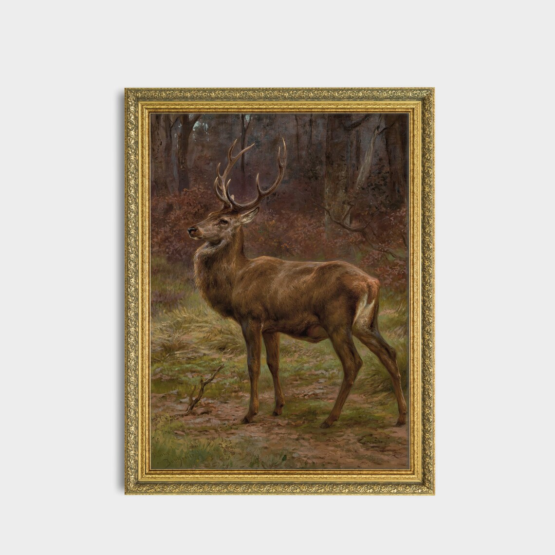 Majestic Red Deer Stag With Antlers in Autumn Woodland Poster - Image 3