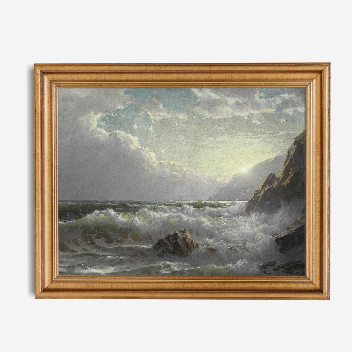 Dramatic Vintage Ocean Waves Crashing on Rocks Antique Seascape Poster - Image 3