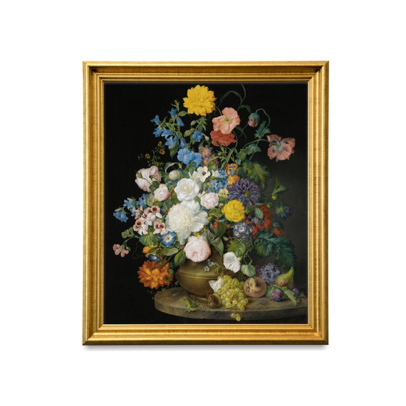 Print And Ship Vintage Still Life With Flowers Antique Floral Painting Moody Rustic Print Mailed Art Farmhouse Decor Fine Art