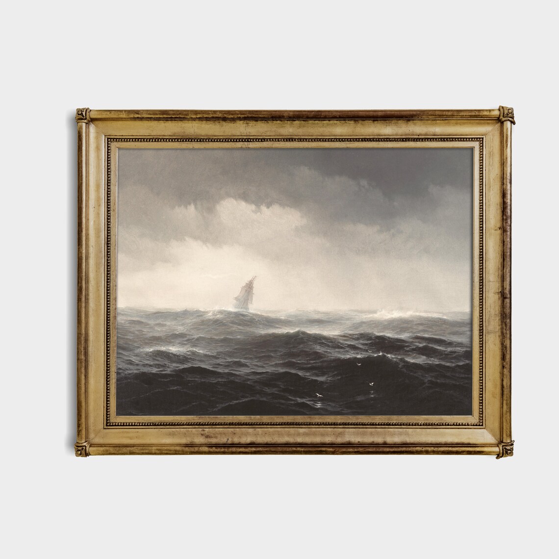 Sailing Ship in Stormy Dark Seas Vintage Seascape Painting Poster - Image 3