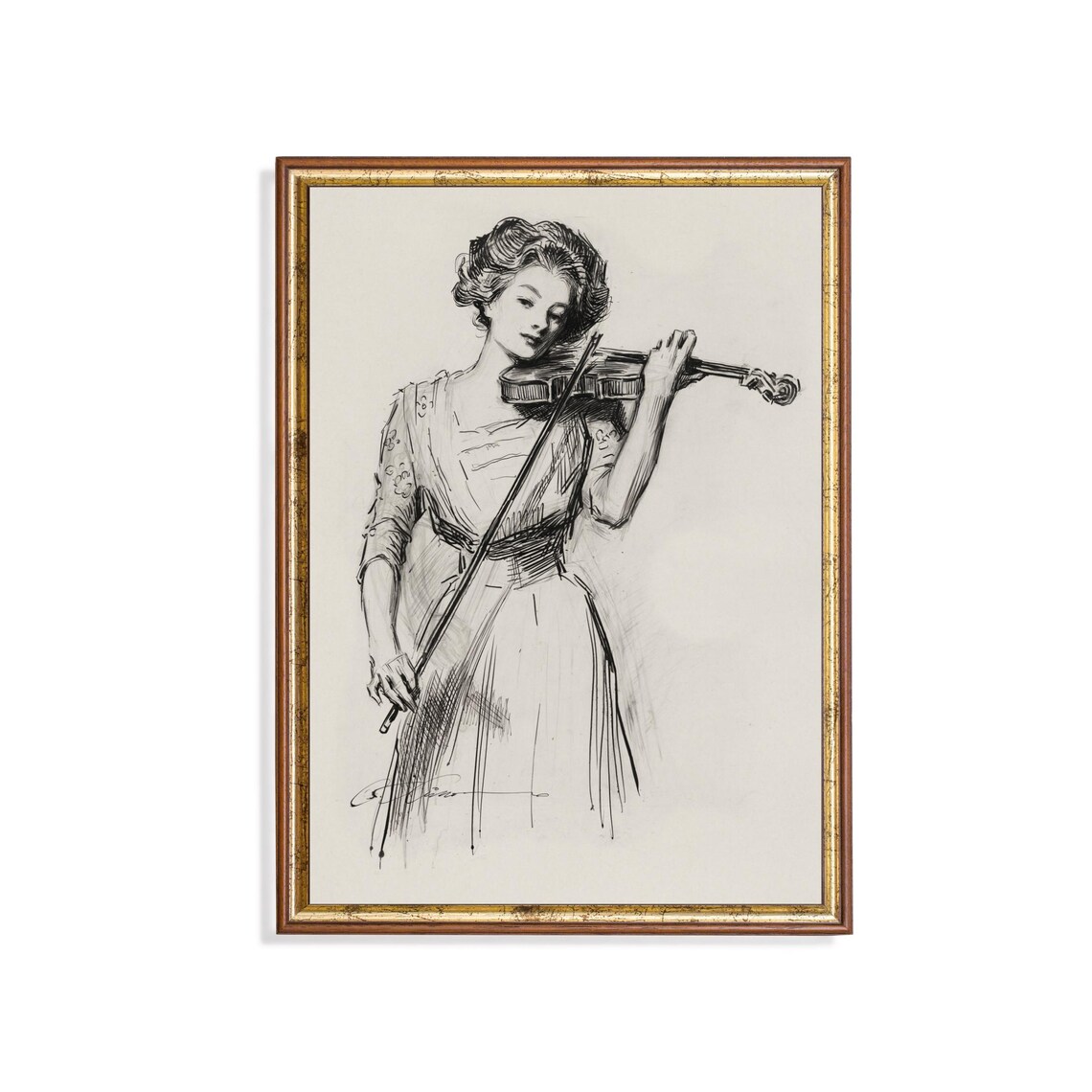 Woman Playing the Violin Elegant Black and White Sketch Poster