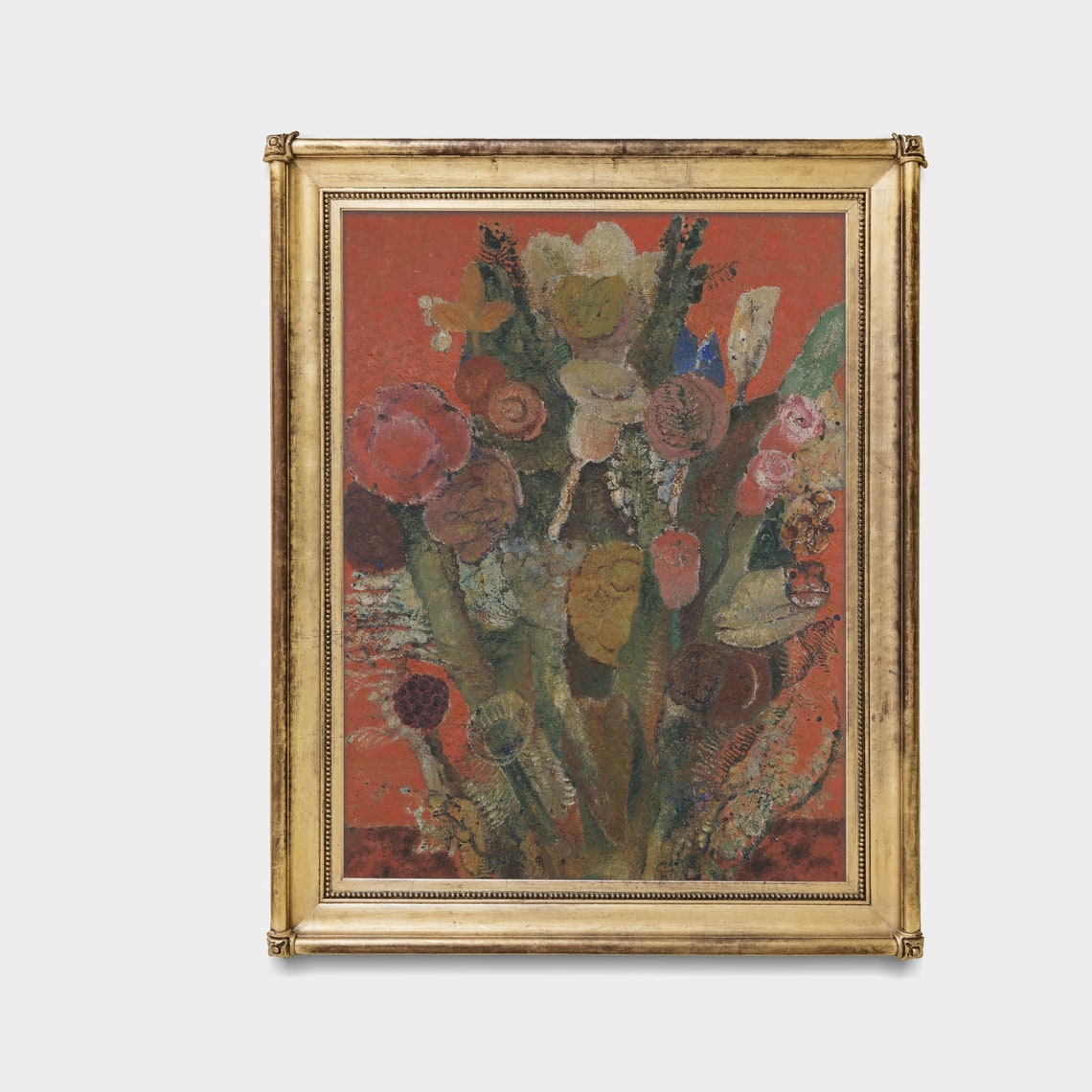 Expressionist Flower Bouquet on a Bold Red Ground Still Life Poster - Image 3