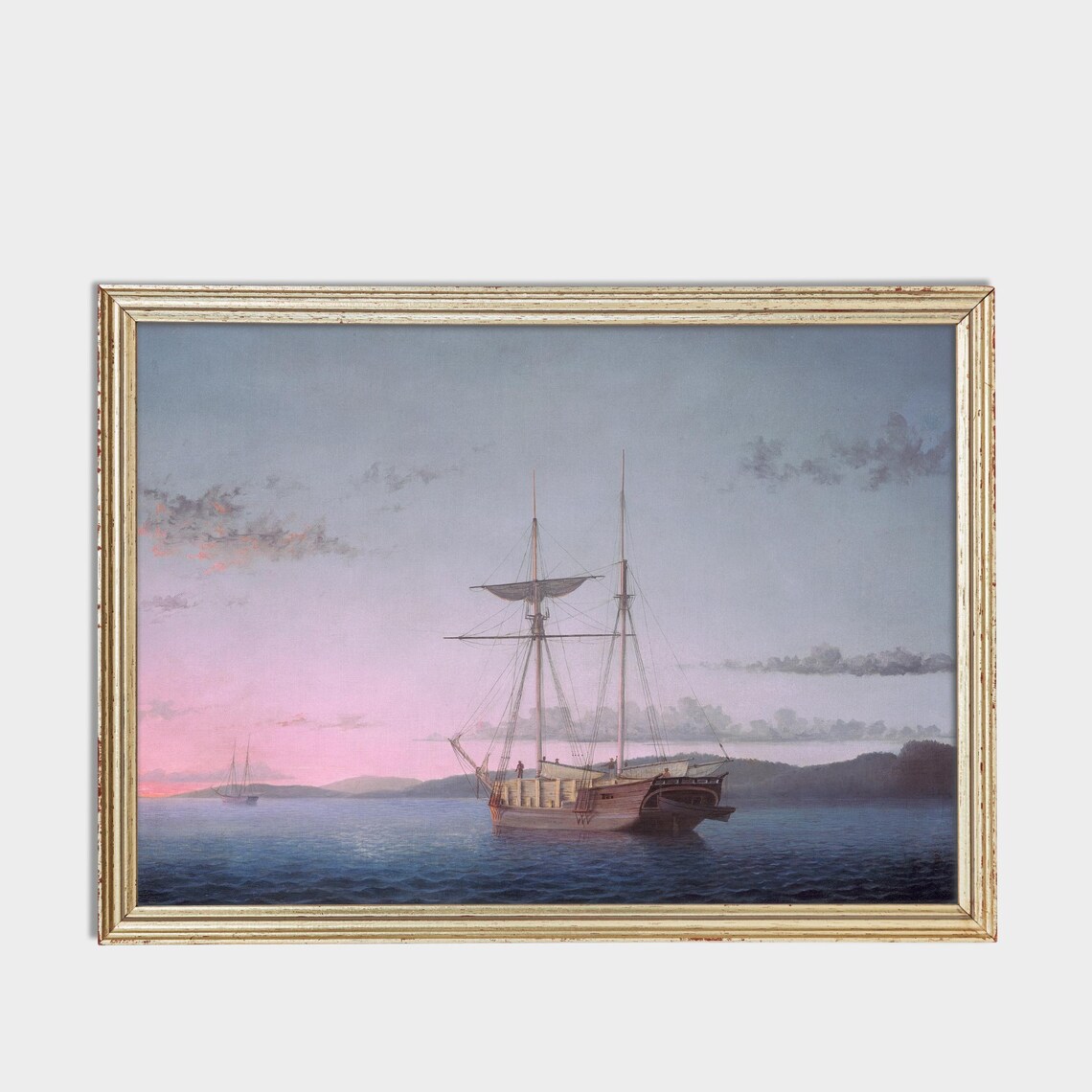 Sailing Ship at Sunset with a Pink Sky Vintage Nautical Poster - Image 3