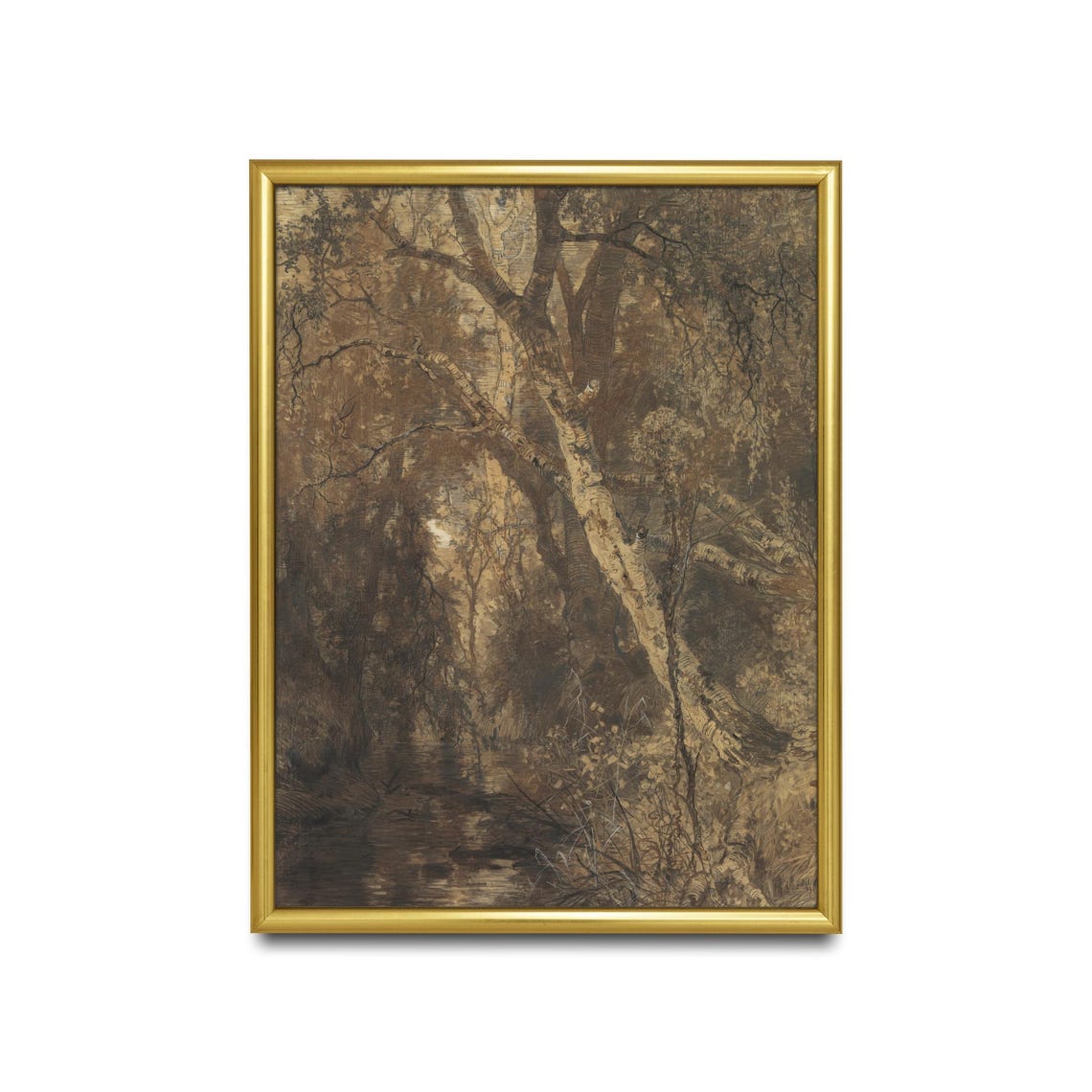 Old Birch Trees Dark Forest Antique Nature Sketch Art Poster - Image 2