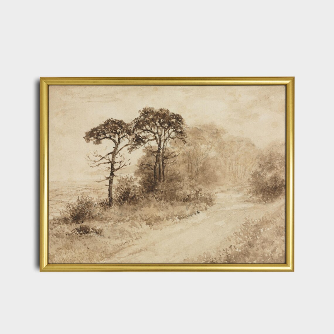 Doughty 1895 Trees By A Country Path Watercolor Painting Poster - Image 2