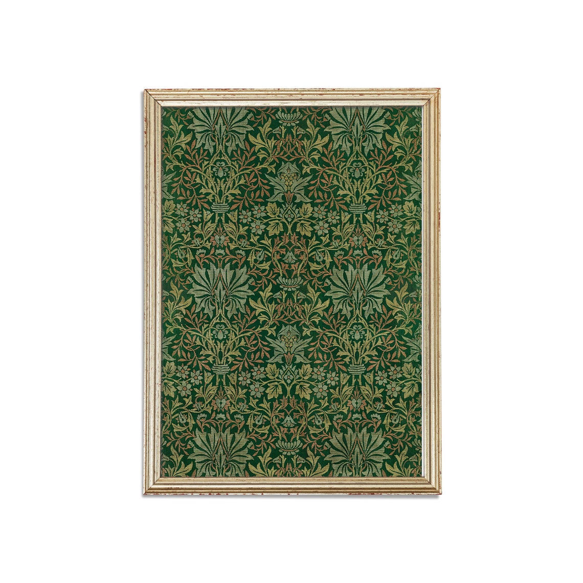 Green Botanical Damask Vintage Textile Pattern Tapestry Poster - Image 3