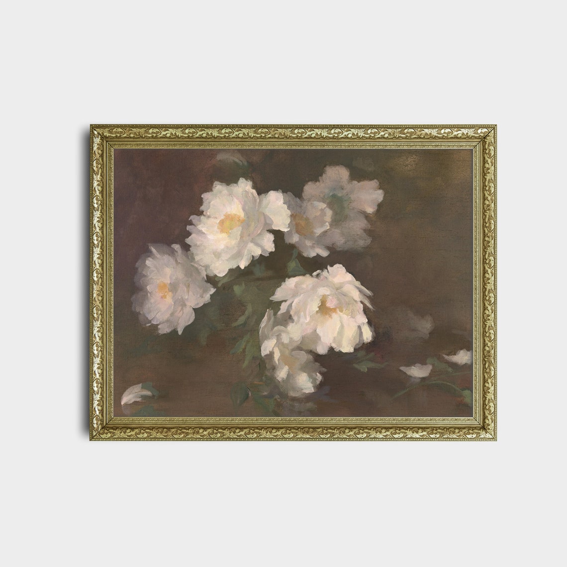 Vintage Still Life With Peonies Antique Floral Painting Farmhouse Flower Decor Oil Painting Print Art - Image 2