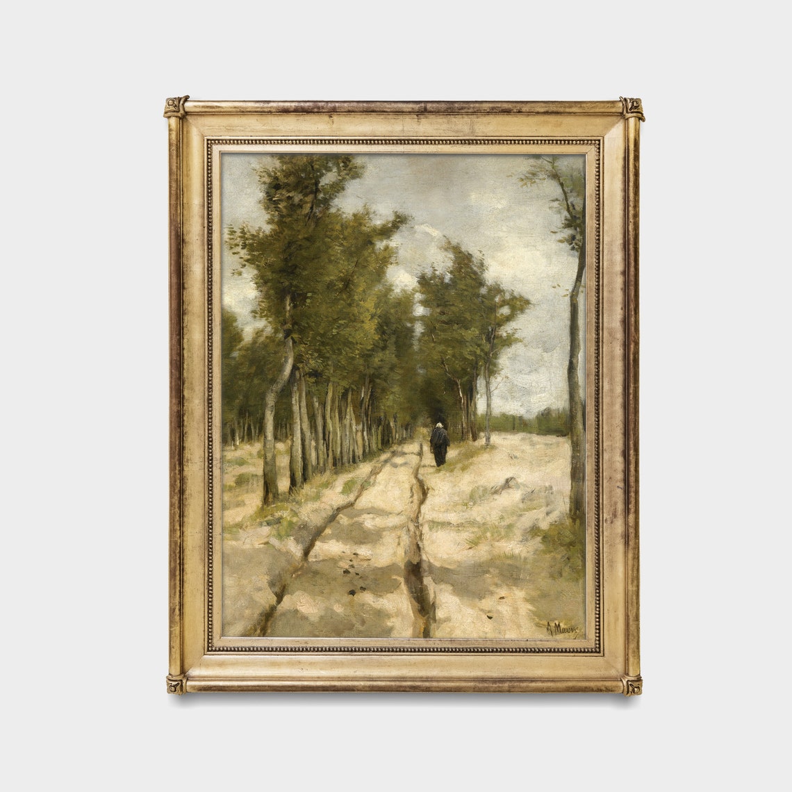 Lone Figure Walking Down a Tree Lined Sandy Path Vintage Poster - Image 3