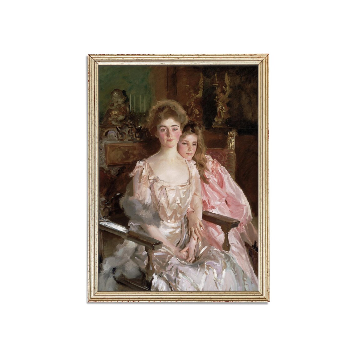 Mother and Daughter in Elegant Gowns Vintage Portrait Art Poster - Image 3