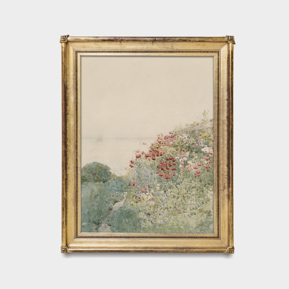Antique Poppy Field Vintage Landscape Art Print - Image 2