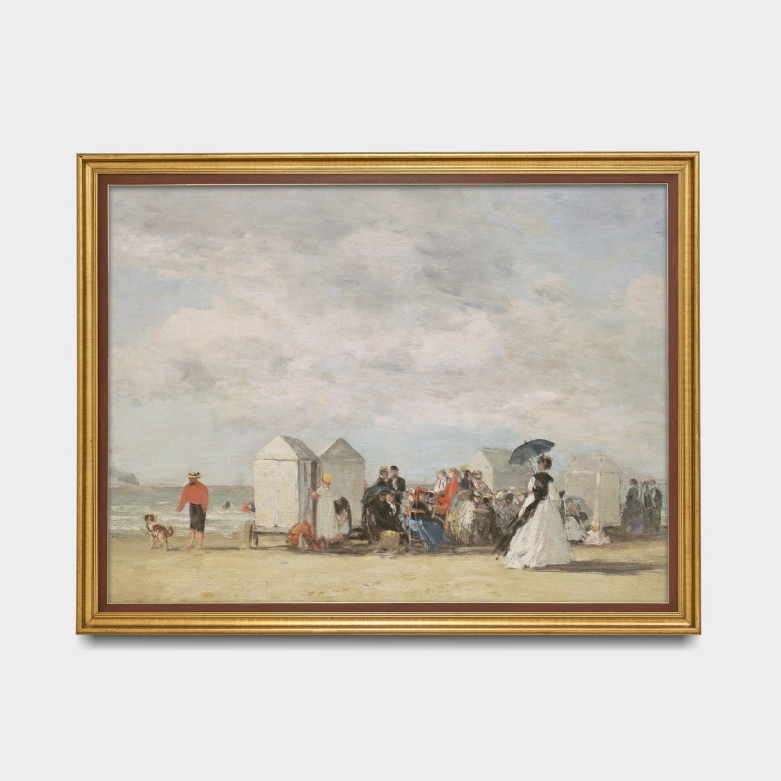 Victorian Bathers on the Beach with White Bathing Huts Poster - Image 4