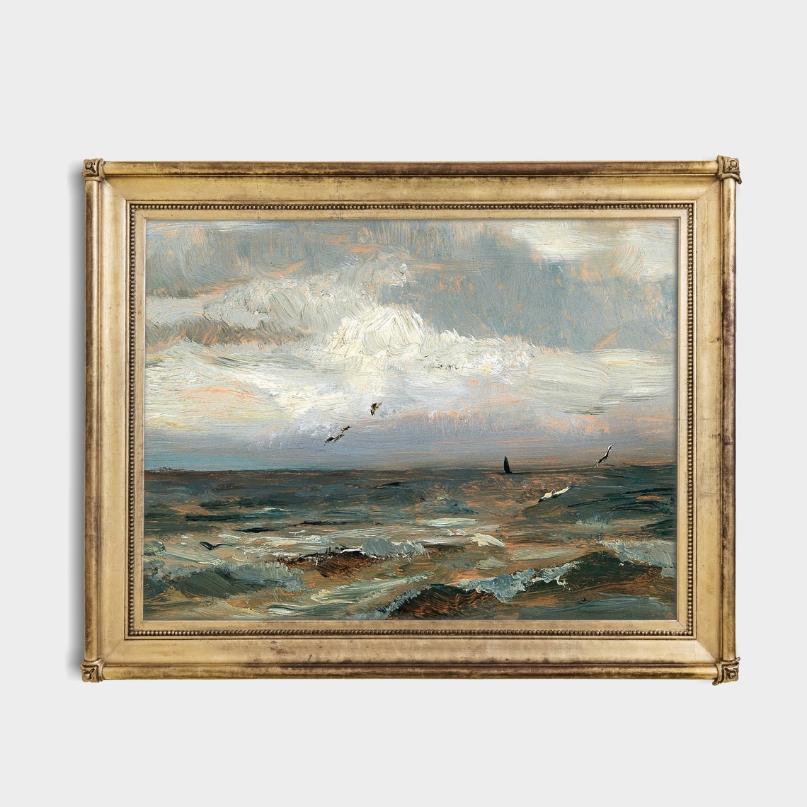 Moody Ocean Waves Seagulls Impressionist Vintage Seascape Poster - Image 2