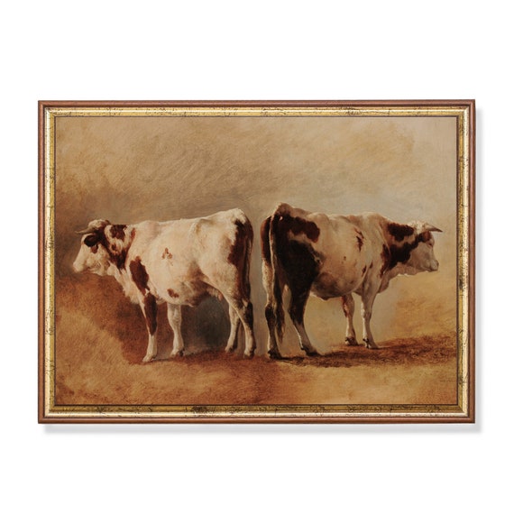 Printed And Shipped Vintage Cow Painting Study Of Cows Antique Animal Print Farmhouse Decor Moody Rustic Art Physical Prints