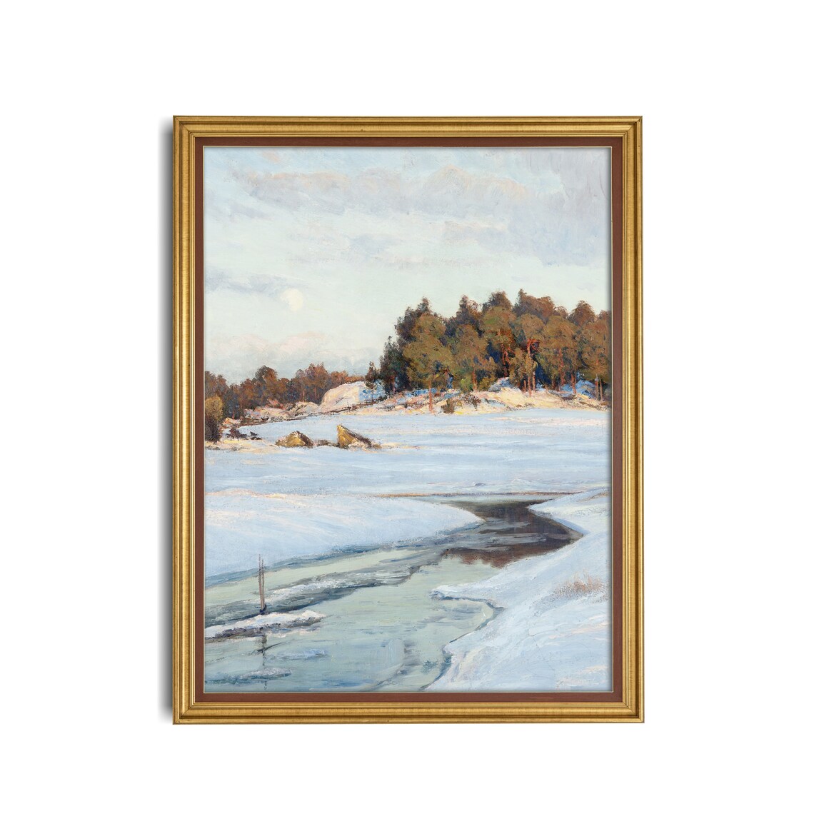 Frozen River Winding Through Snowy Winter Pines Vintage Poster - Image 3