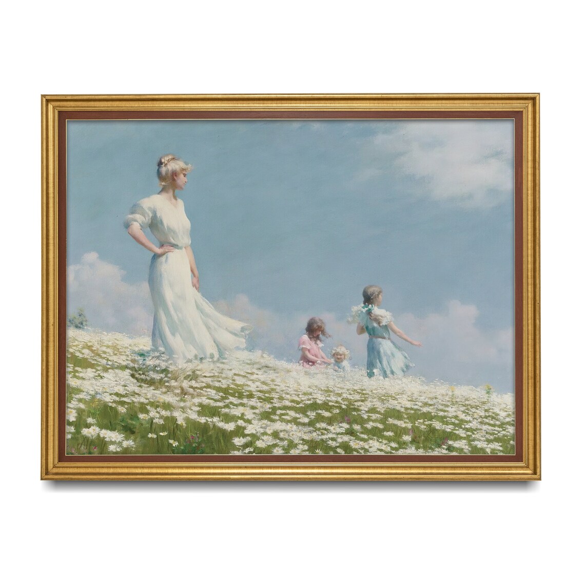 Mother and Children in a Daisy Field on a Summer Day Art Poster - Image 3