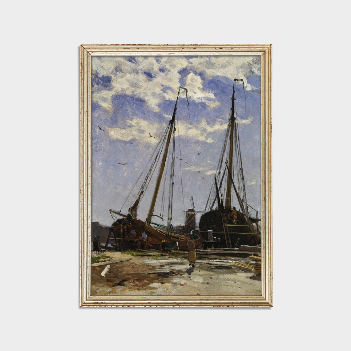 Beached Sailing Ships Daytime Shipyard Vintage Maritime Scene Poster - Image 2