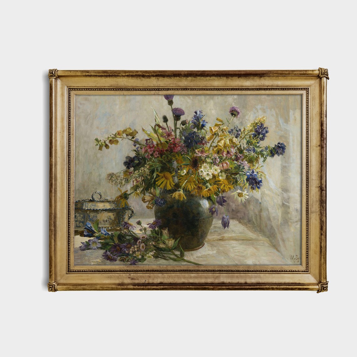 Wildflower Bouquet in a Dark Vase Antique Floral Painting Poster - Image 4
