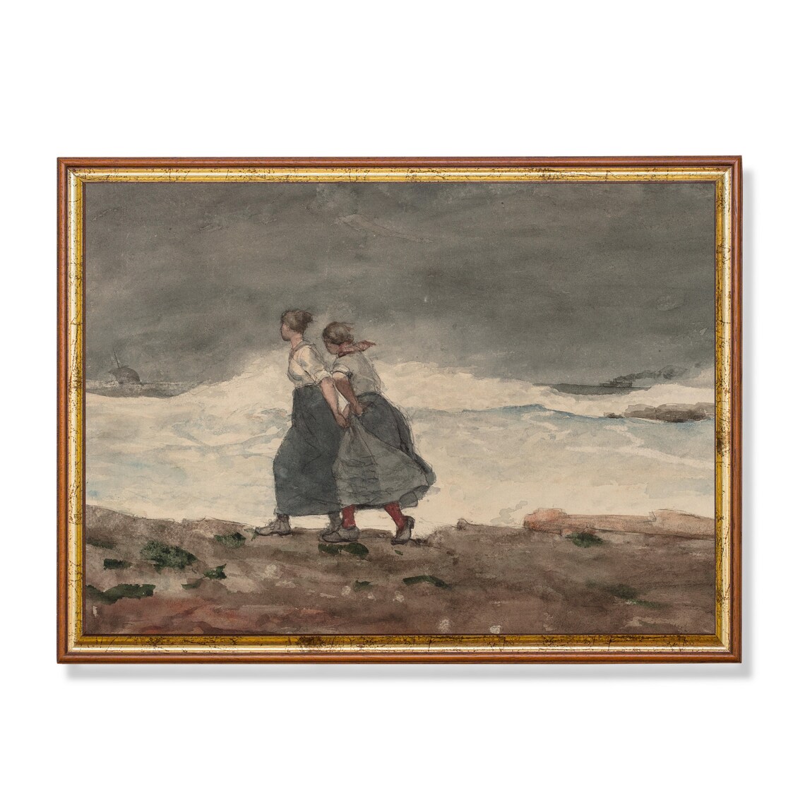 Vintage Seascape Painting, Antique Ocean Waves Art Print
