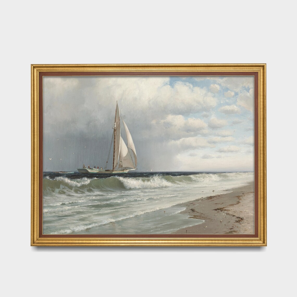 Sailboat with White Sails Near the Shore Vintage Nautical Scene Poster - Image 3