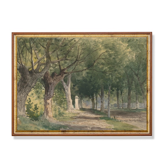 Mailed Print Vintage Landscape Painting Antique Trees Print Country Landscape Watercolour Fine Art Decor Printed And Shipped