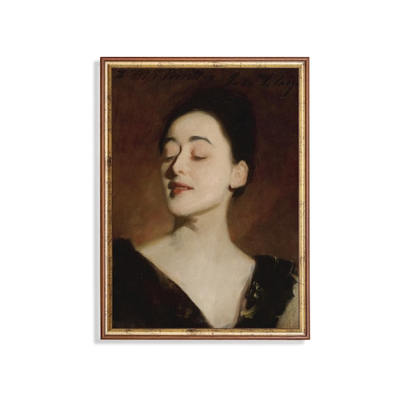 Vintage Woman Portrait Eyes Closed Dark Antique Moody Oil Art Poster
