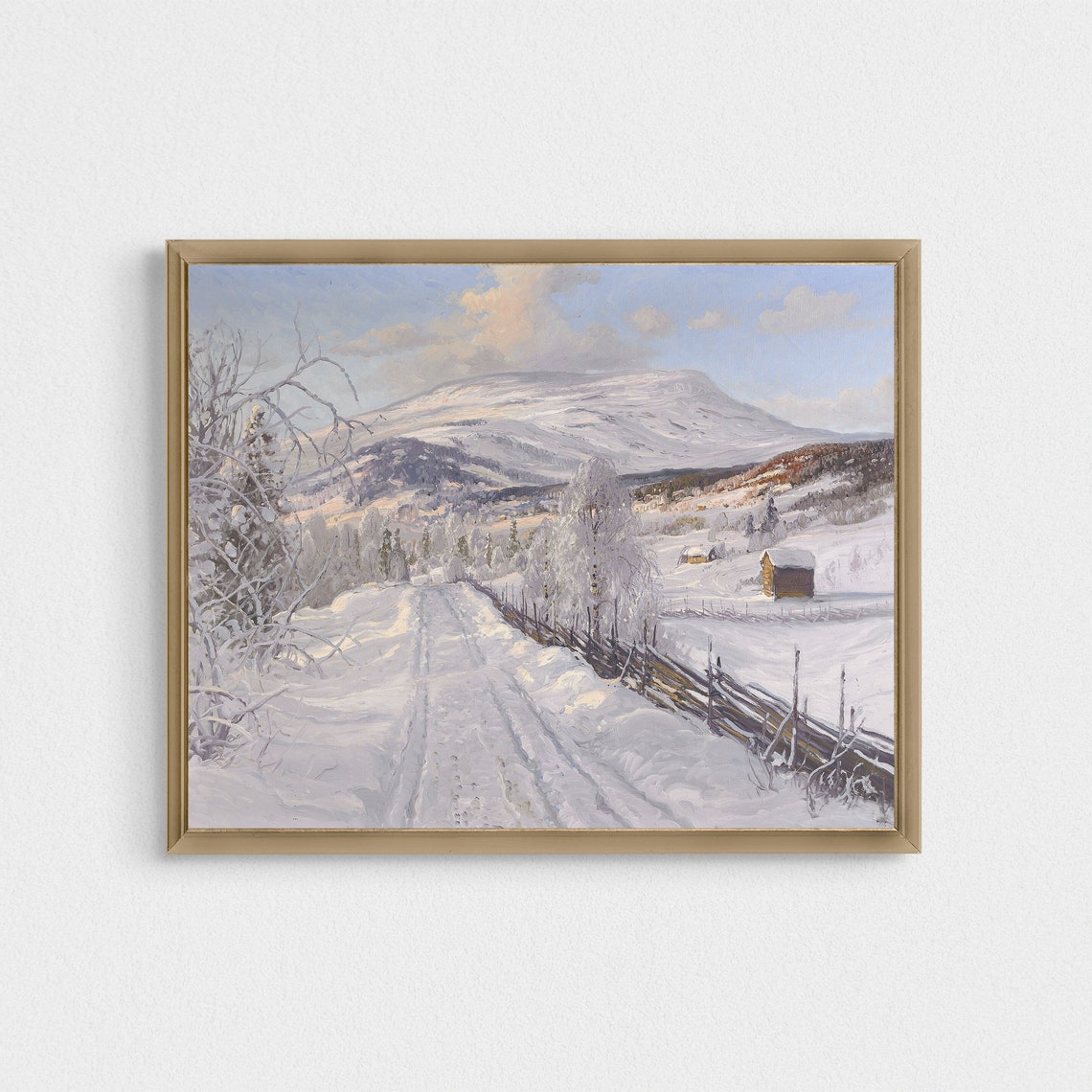 Snowy Mountain Valley Road with Frost-Covered Trees Scenic Poster - Image 4