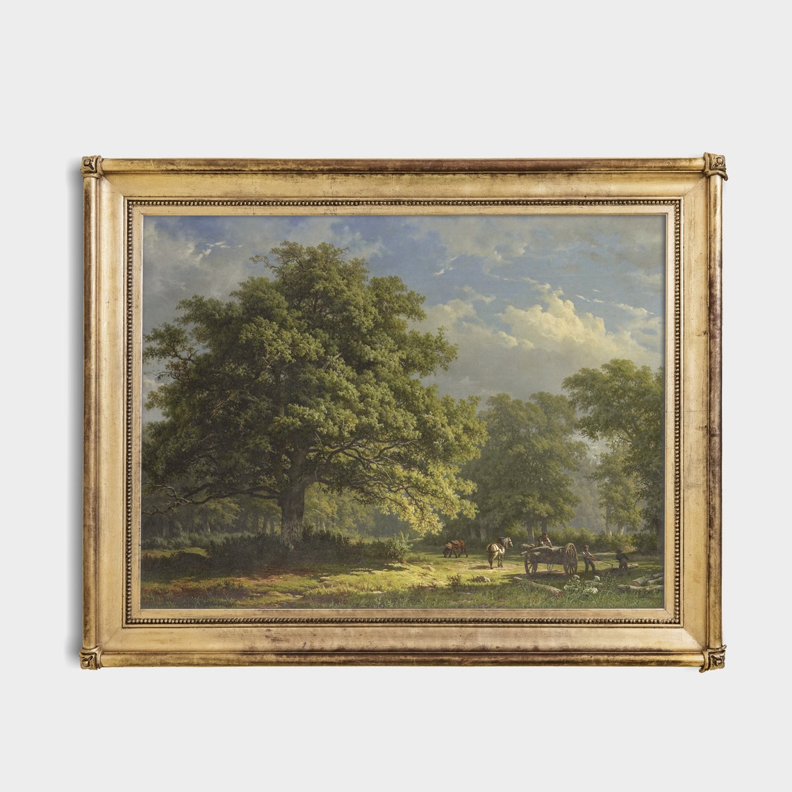 Towering Oak Trees with a Horse Cart Under Dramatic Clouds Poster - Image 4