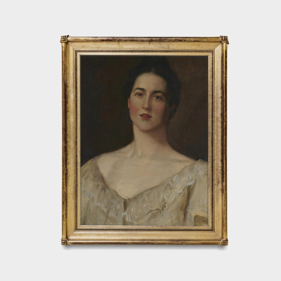 Woman in a White Dress Antique Victorian Oil Portrait Poster - Image 3