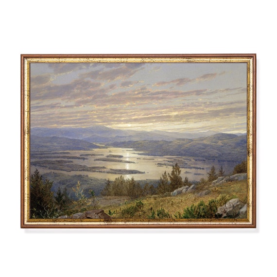Printed And Shipped Vintage Painting Antique Lake Print Country Landscape Farmhouse Decor Nature Scenery Mailed Print