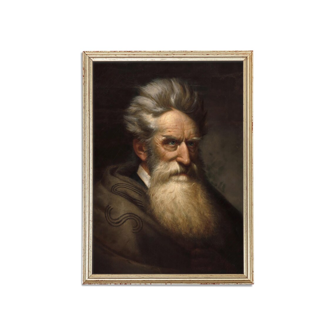 Moody Antique Bearded Old Man Portrait Oil Painting Wall Poster - Image 3