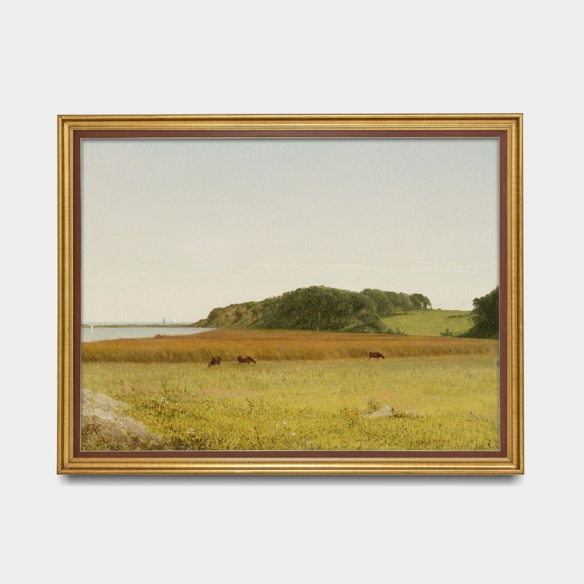 Serene Coastal Meadow Cows Grazing Luminous Vintage Landscape Poster - Image 5