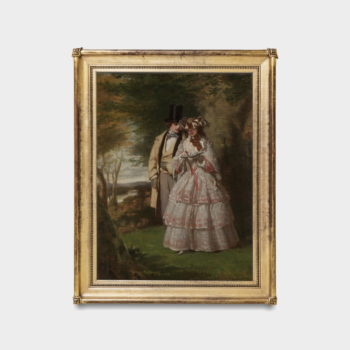 Victorian Couple Strolling in a Woodland Antique Romantic Scene Poster - Image 5