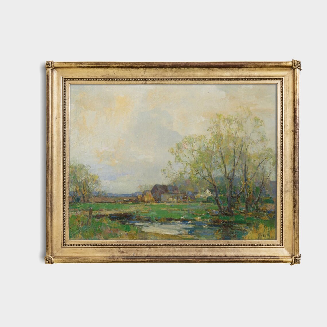 Quiet River Meadow with Farmhouse Vintage Countryside Poster - Image 4