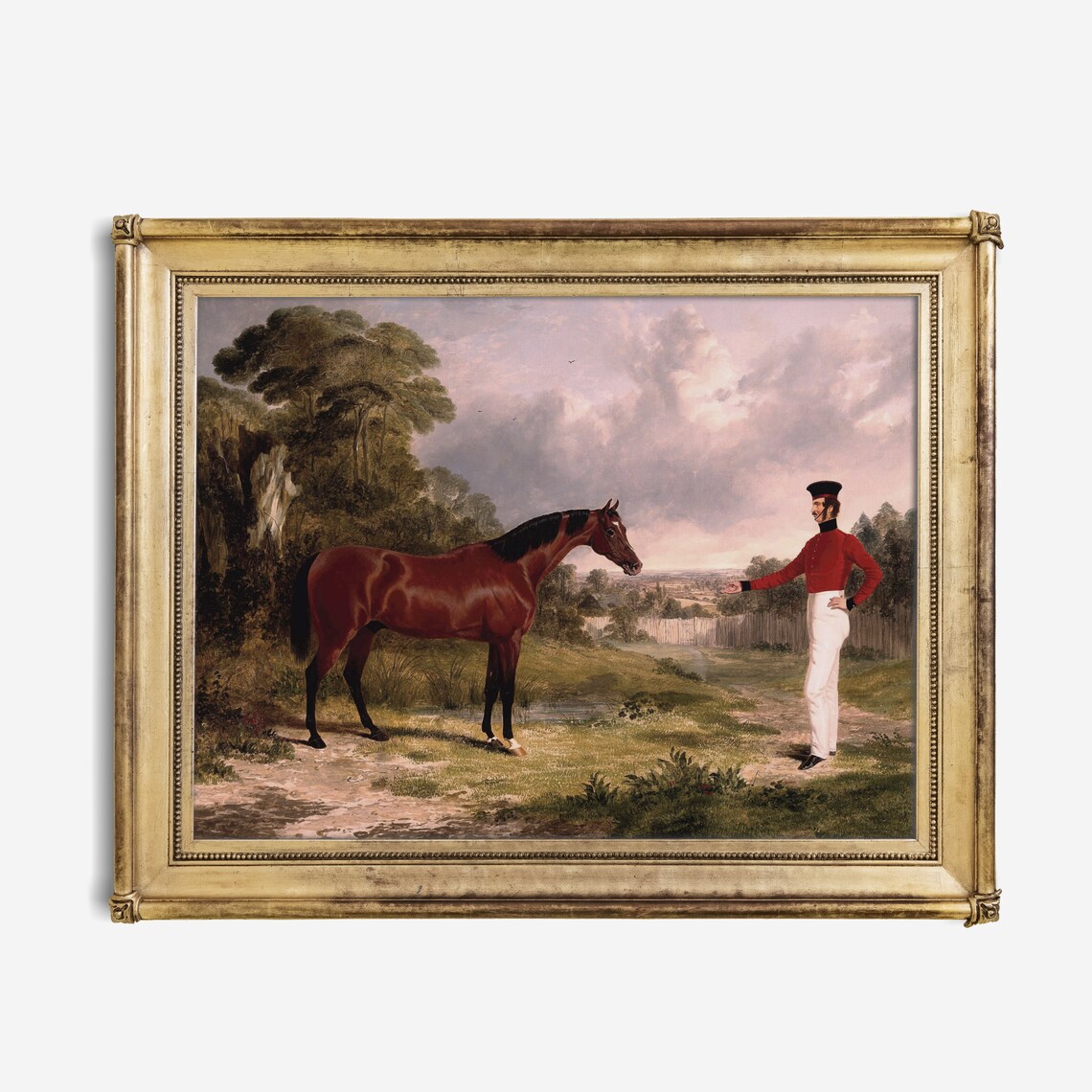 Chestnut Horse with Groom Red Jacket Vintage Equestrian Poster - Image 2