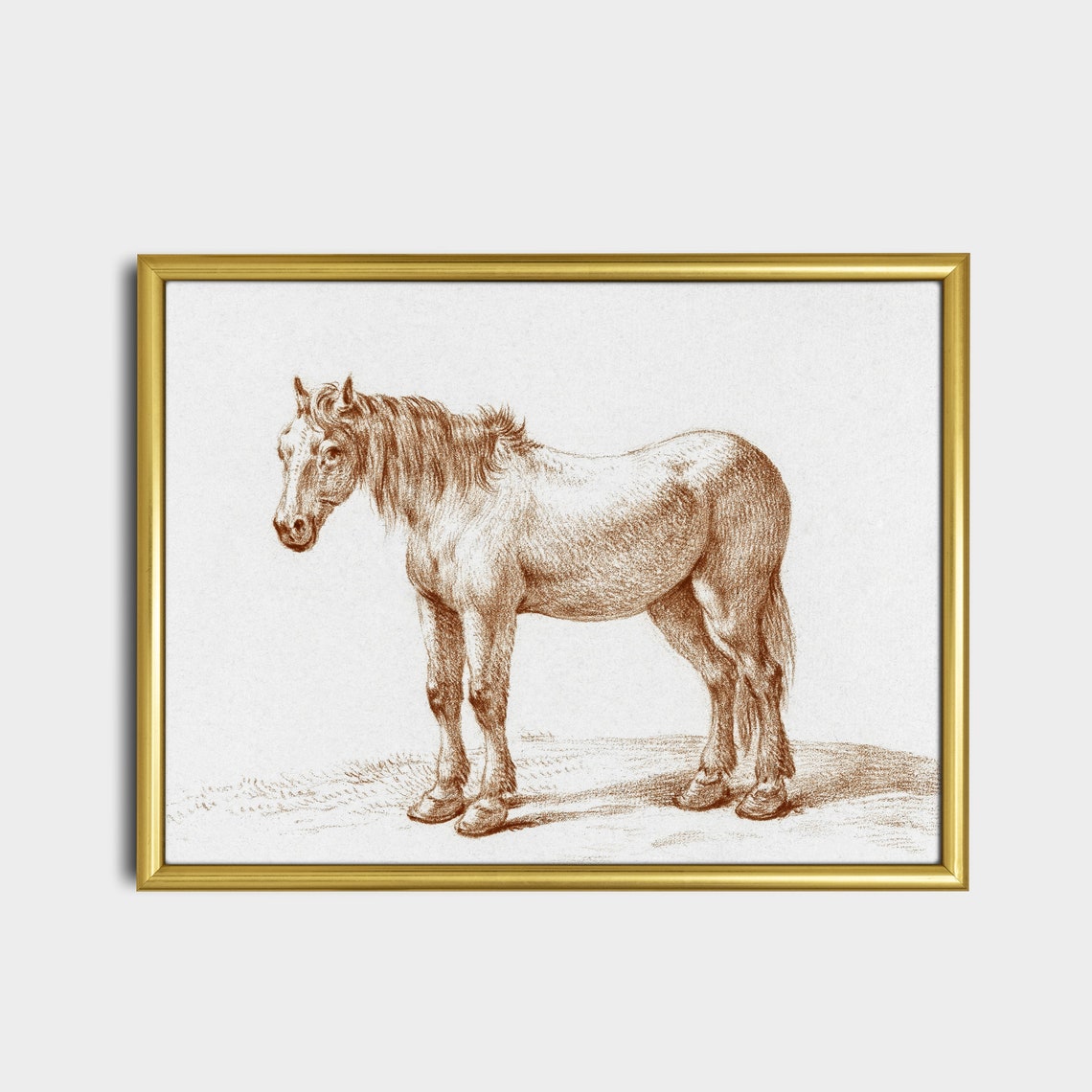 Standing Horse Profile Study Vintage Sepia Equine Sketch Poster - Image 5