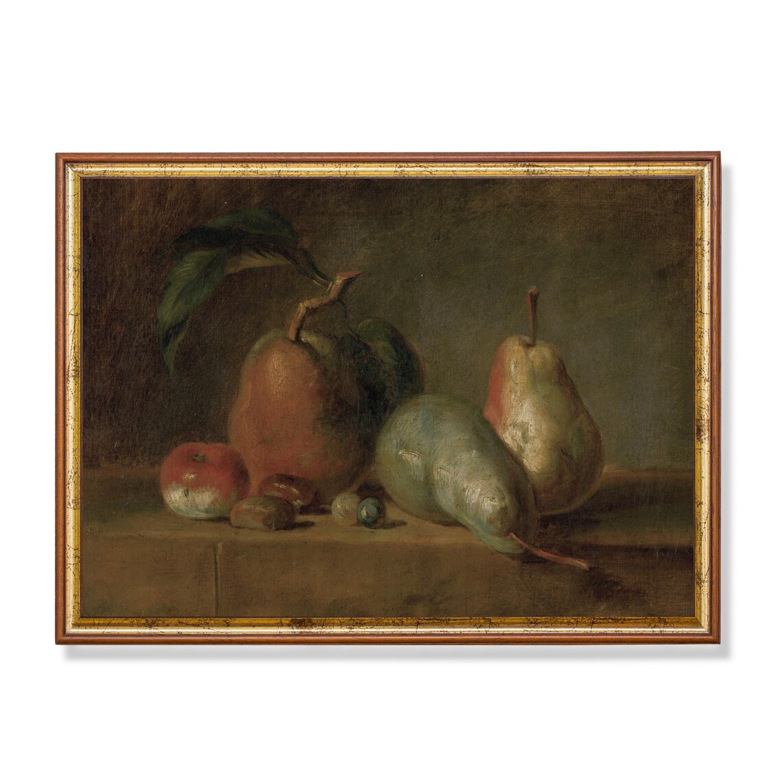 Vintage Still Life With Pears, Rustic Kitchen Art Print