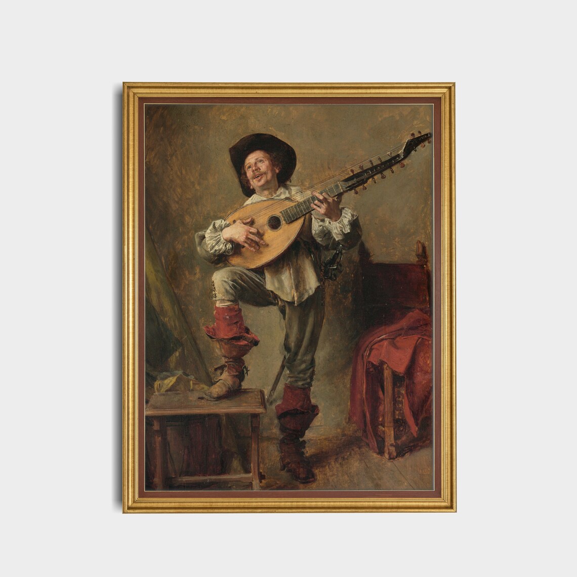 Jolly Musician Playing a Large Lute Vintage Genre Painting Poster - Image 5