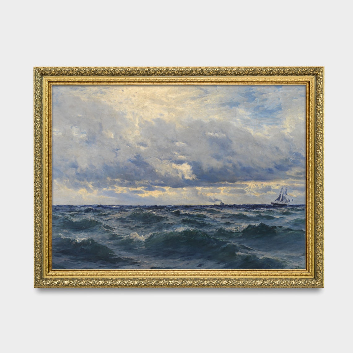 Vintage Seascape Painting Antique Ocean Beach Moody Rustic Print Coastal Decor Wall Art Fine Print - Image 3