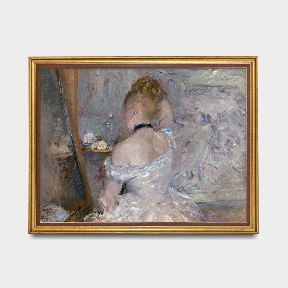 Woman at Her Vanity in White Dress Vintage Impressionist Poster - Image 5