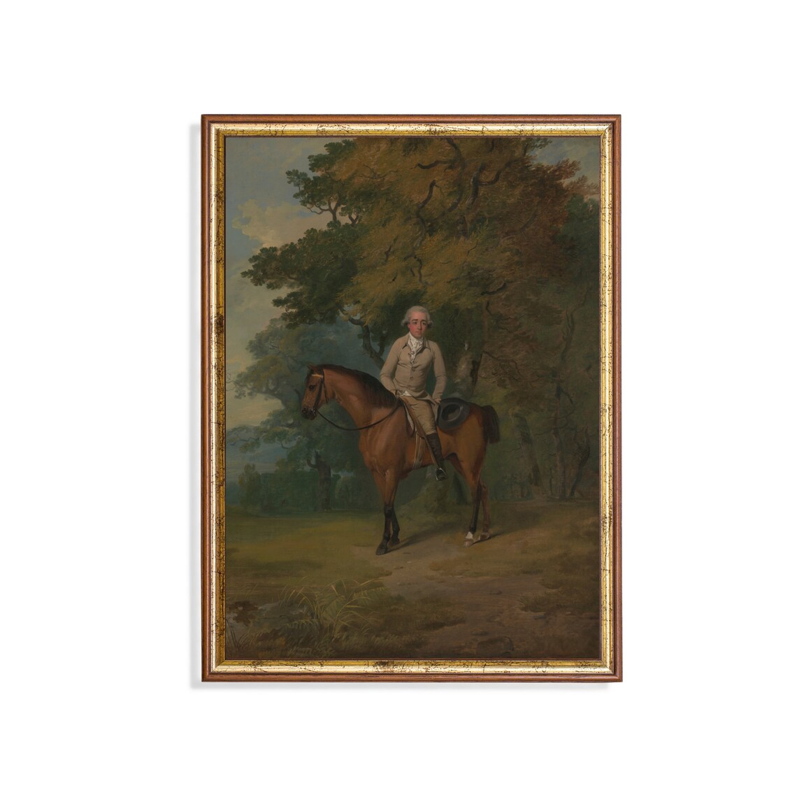 Gentleman on Bay Horse in Park Vintage Equestrian Portrait Poster