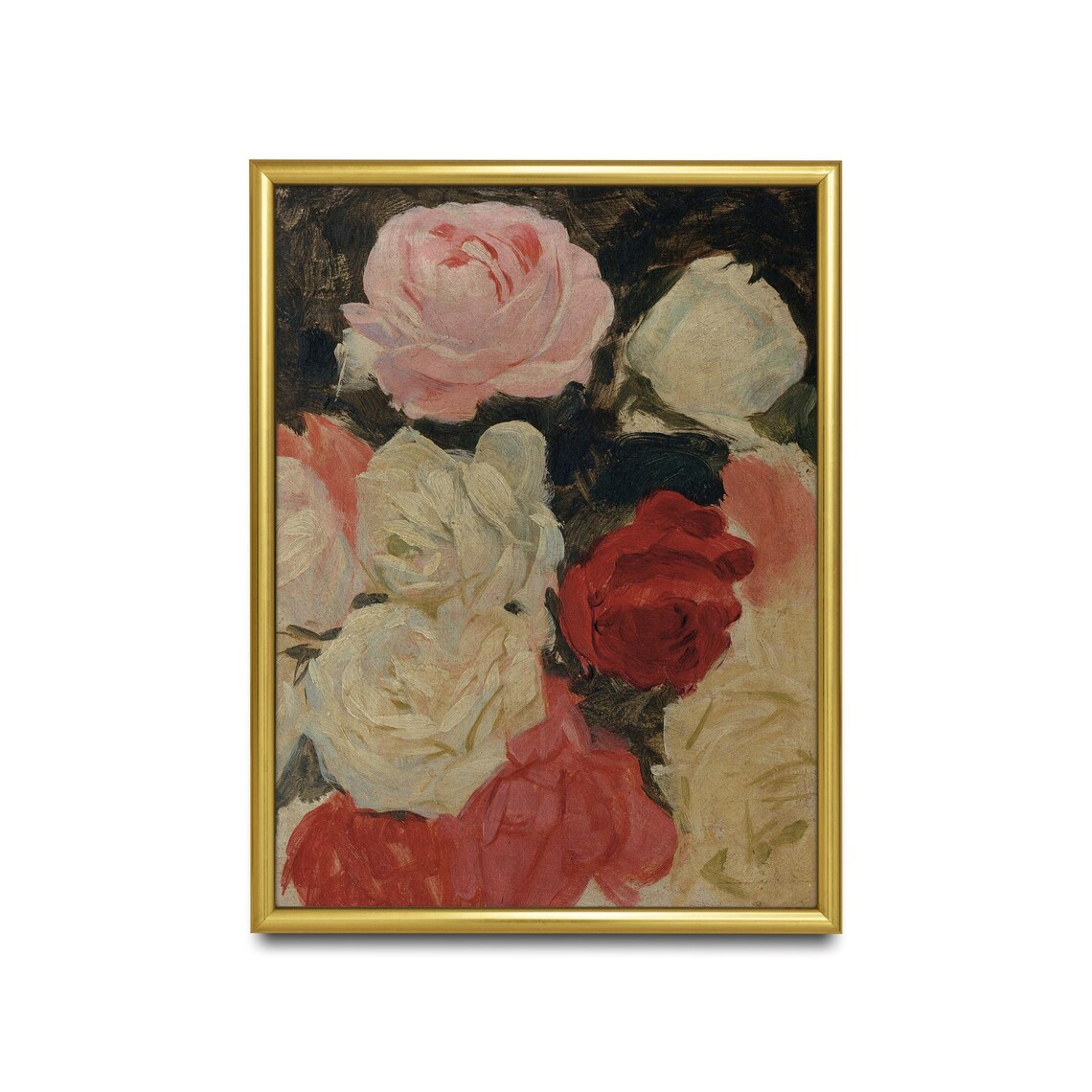 Impressionist Bouquet of Pink White and Red Roses Floral Poster - Image 2