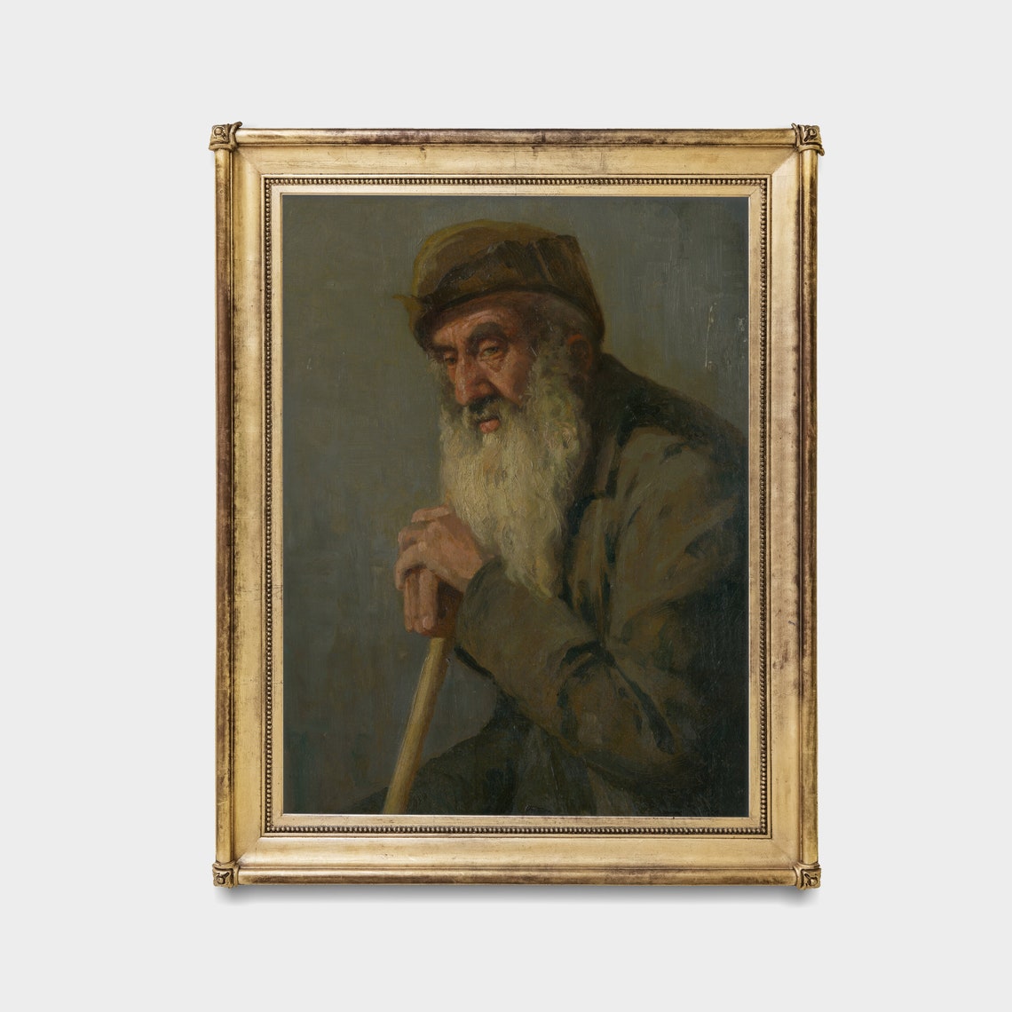 Bearded Old Peasant With Cap Leaning On His Walking Stick Poster - Image 4